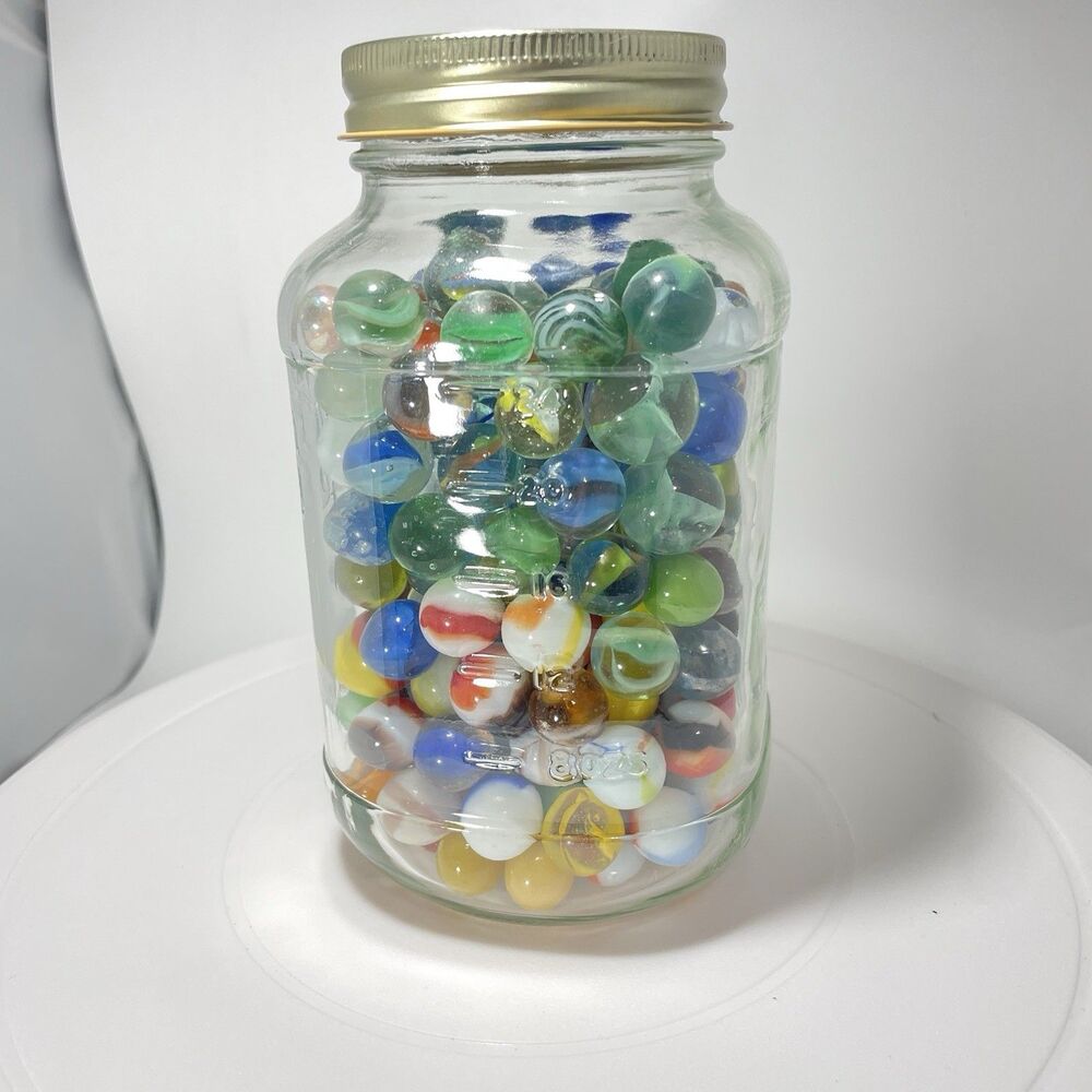 Vintage Glass Marbles Lot in Atlas Mason Jar Mixed Colors Swirls Bulk Common - Picture 3 of 14
